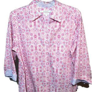 Foxcroft Womens 3/4 Sleeve Blouse with Contrasting Roll up Cuff V-Neck Size XL